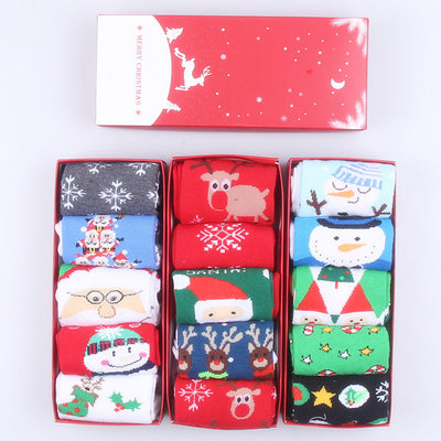 Calcetines Navideños en Caja - Diseño Reno, Abuelo y Copo de Nieve