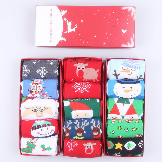 Calcetines Navideños en Caja - Diseño Reno, Abuelo y Copo de Nieve