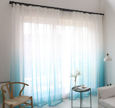 Green and white gradient sheer curtains made of polyester fiber, offering half shading for a modern room. - Image 8