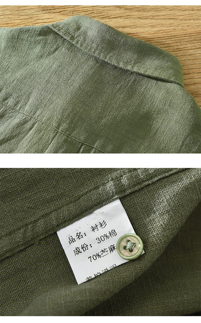 Camisa de Lino y Algodón Transpirable con Solapa de Manga Corta - Image 20