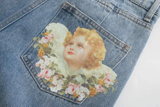 Pantalón Harem Denim Talle Alto con Estampa Ángel - Corte Suelto y Versátil - Image 11