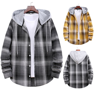 Camisa Hoodie Cuadros con Bloques de Color para Hombre