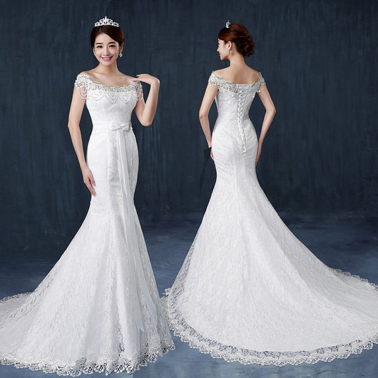 Vestido de Novia Cola Sirena Hombro Único Ajustado - Image 2