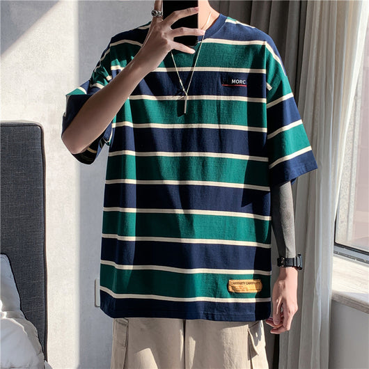 Camiseta Suelta a Rayas de Manga Corta para Verano - Image 8