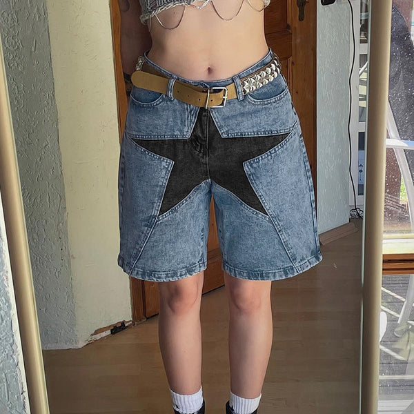 Jeans para Mujer con Parches de Contraste y Estrella de Cinco Puntas