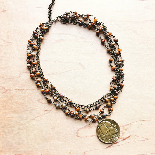 Colar Comprido de Ágata Natural com Moeda 257x