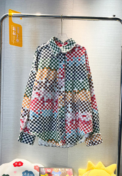 Camisa Denim a Cuadros con Estampado de Dibujos Animados para Mujer - Image 4