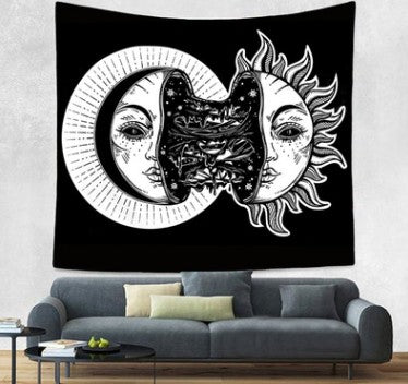 Bohemian sun and moon tapestry with a celestial pattern of golden suns and crescent moons on a dark blue background. - Image 30