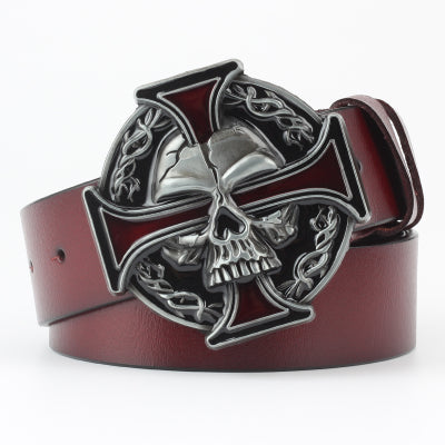 Cinturón Casual de Cuero con Hebilla Ghost Head y Correa Ancha Decorativa