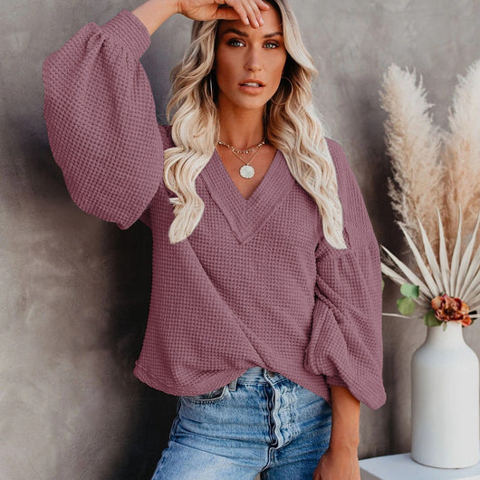 Blusa Suelta con Cuello en V y Mangas Farol - Image 9