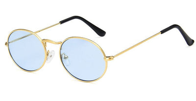 Retro round sunglasses with pink lenses and a gold-colored metal frame, featuring black ear tips. - Image 8