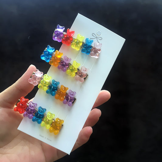 Pinza para Cabello Acrílica Oso Jelly con Colores Caramelo