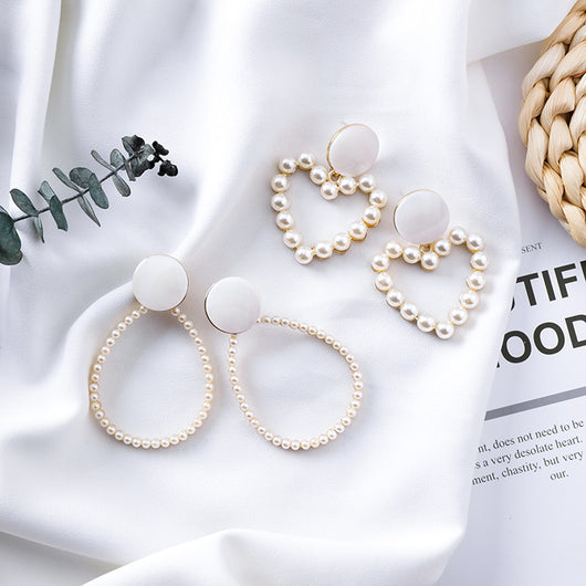 Aretes de Perla Colgante Elegante con Textura de Concha - Estilo Trendy Minimalista - Image 2