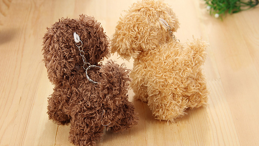 Small brown fluffy plush toy resembling a poodle or teddy dog, with black button eyes and nose, sitting. - Image 4