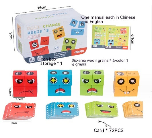 Cubo Mágico de Madera con Patrones de Expresiones - Bloques Educativos Montessori - Image 7
