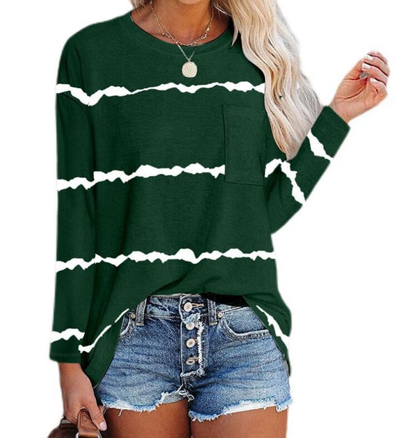 Camiseta Estampada con Bolsillo de Manga Larga para Mujer