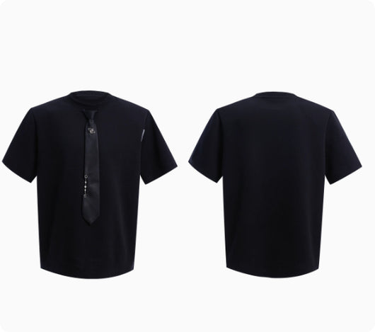 Camiseta Manga Corta Diseño Costura Nicho Color Sólido - Image 9