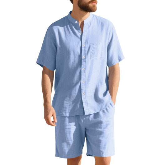 Traje de Lino Americano para Hombre - Dos Piezas Cuello Mao Playa Verano - Image 8
