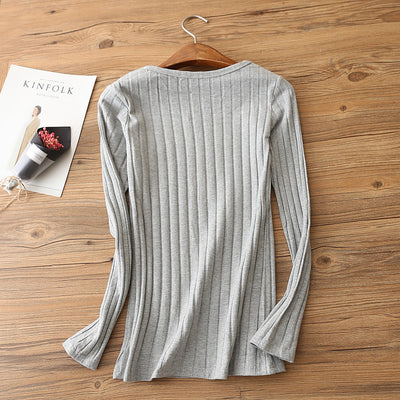 Blusa Básica de Algodón Puro con Mangas Largas para Mujer - Image 13