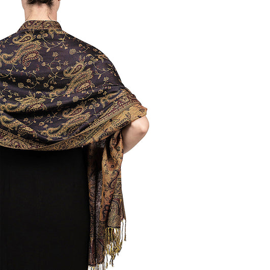 Chal Vintage Étnico con Borlas y Estampado Paisley Jacquard Oriente Medio - Image 12