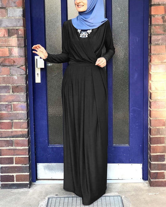 Vestido Largo Musulmán de Color Sólido para Mujer - Image 17