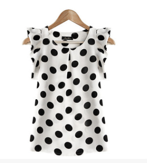 Blusa Chifón Manga Corta Punto Onda Talla Grande con Volantes Lotus