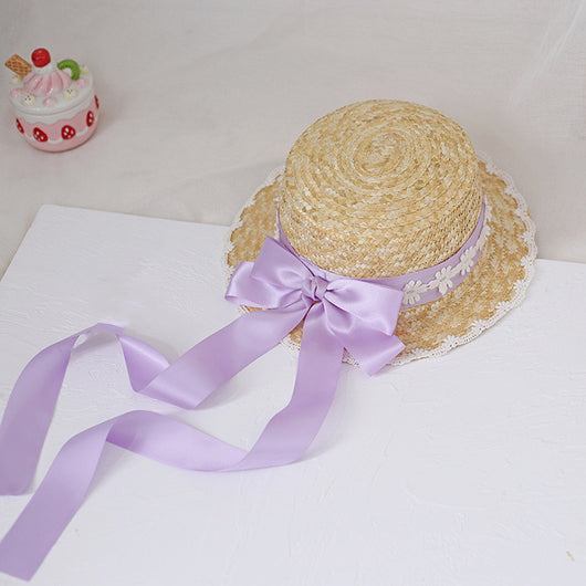 Sombrero de Paja Mori Series con Moño Multicolor - Estilo Lolita Pastoral Hecho a Mano - Image 6