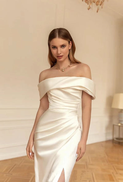 Vestido de Novia Blanco Minimalista Asimétrico Lyiq - Image 4