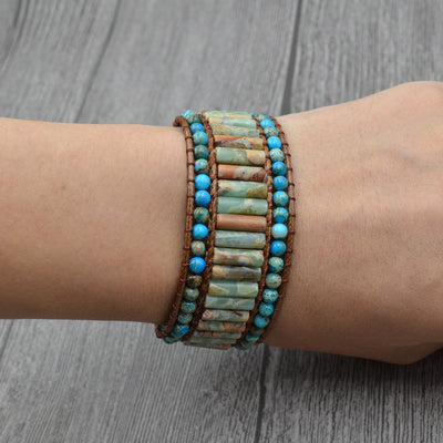 Pulsera de Piedra Imperial Tejida en Capas con Cuentas Naturales - Image 5