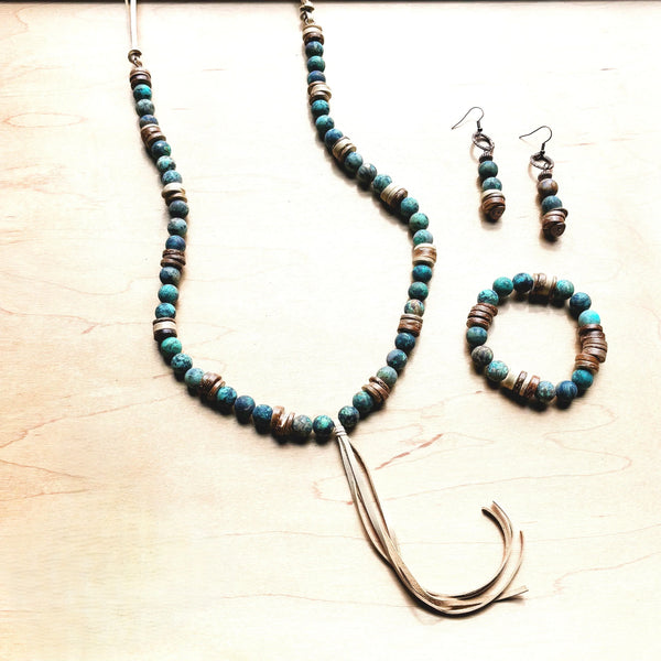 Frosted African Turquoise and Wood Earrings (220d)