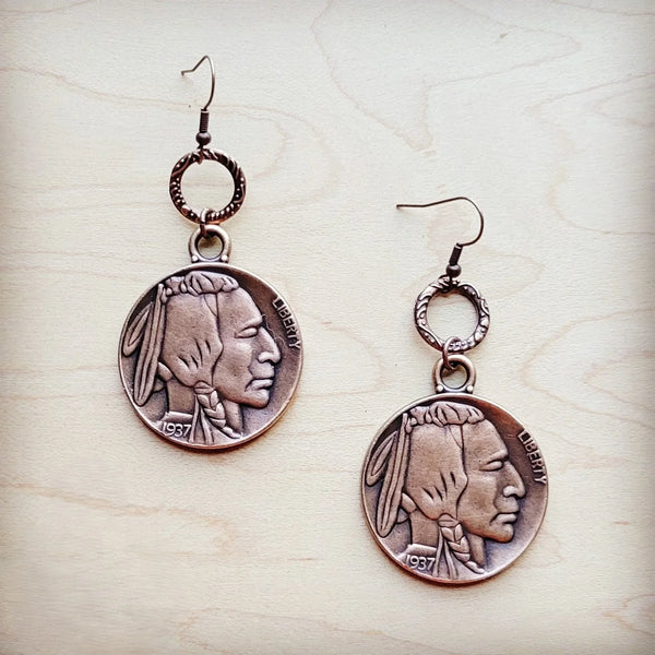 Copper Indian Buffalo Head Earrings 221e