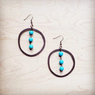 Brincos de Argola de Cobre Ocidentais com Miçangas de Turquesa Azul 224f