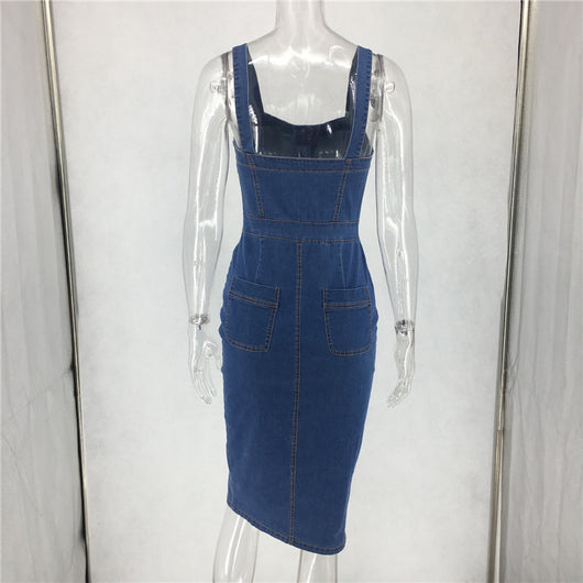 Falda Denim Larga con Tirantes y Botones - Image 4
