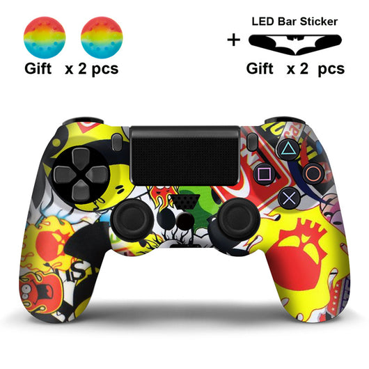 Black and white paisley PS4 controller protector with two black thumb grip covers and two Batman LED bar stickers. - Image 3