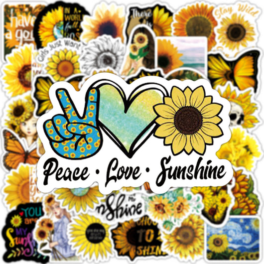 A collection of sunflower stickers, including a large central sticker with a Van Gogh-inspired sunflower painting on a blue background. - Image 10