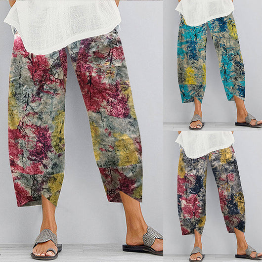 Pantalones Capri Estampados de Algodón y Lino