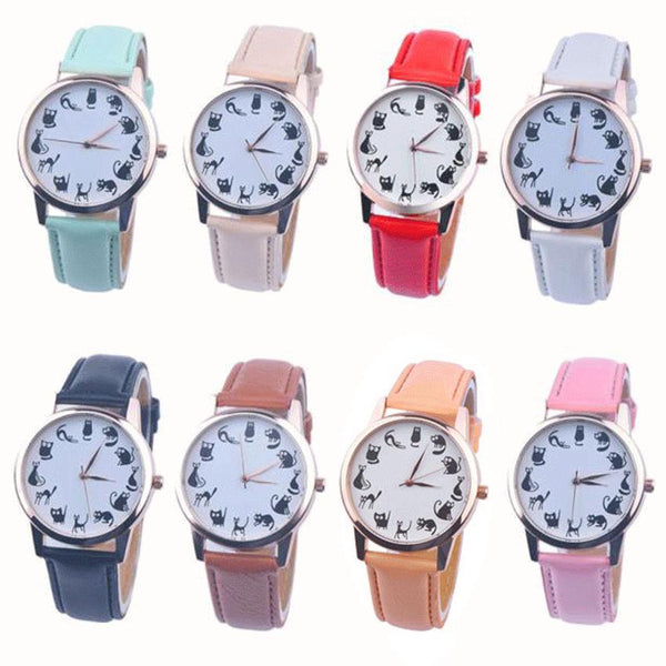 Reloj de Mujer Gato Correa Cuero Cuarzo
