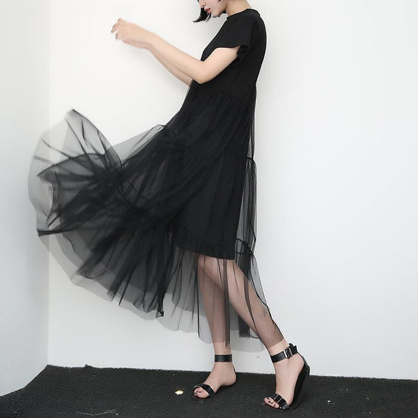 Vestido de Malla Simétrico con Manga Corta
