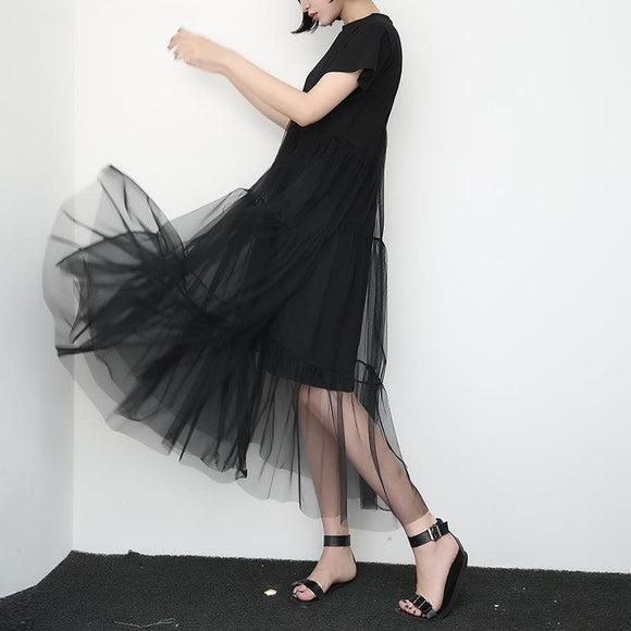 Vestido de Malla Simétrico con Manga Corta