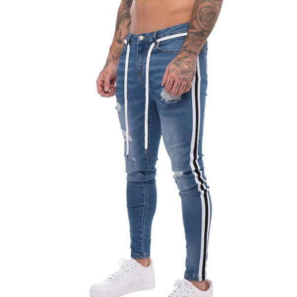Pantalón Slim Fit con Rasgados y Rayas para Hombre