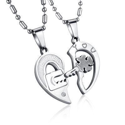 Collar de Pareja de Acero Titanio con Puzzle de Diamantes de Imitación