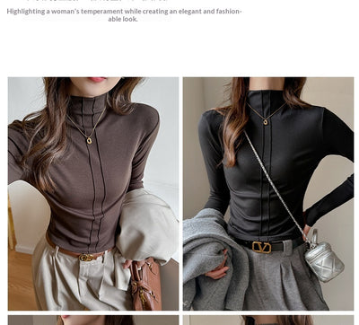 Blusa de Cuello Tortuga Manga Larga Versátil para Mujer - Image 12