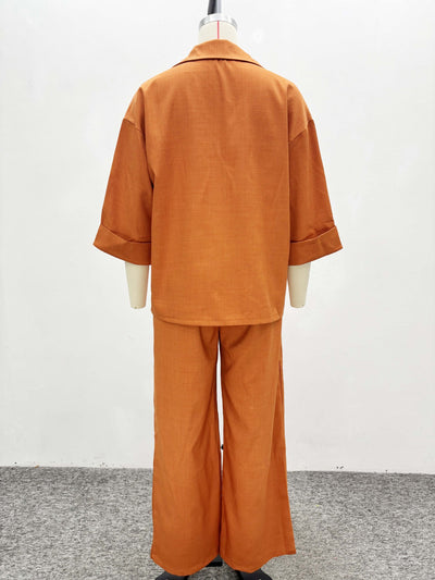 Conjunto de Dos Piezas: Camisa Suelta con Solapa y Pantalón Recto de Talle Alto - Image 11