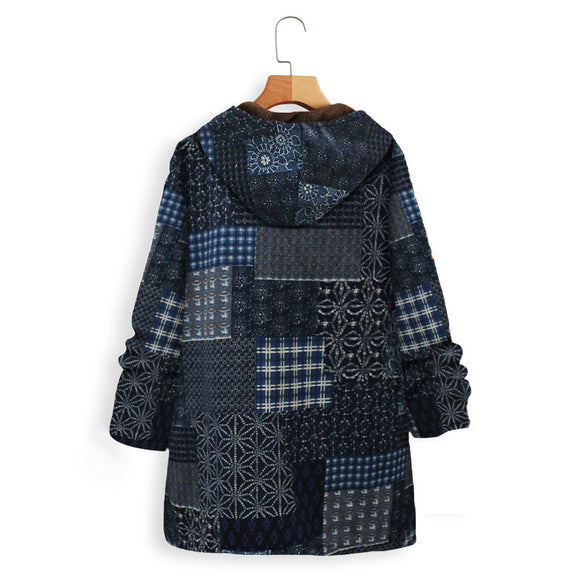 Chaqueta Acolchada con Estampado Étnico y Terciopelo