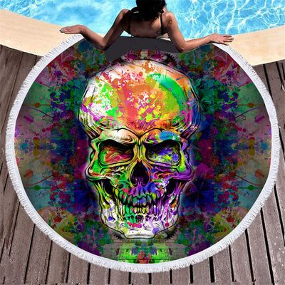 Toalla de Playa Redonda con Estampado Calavera y Borla - Image 7