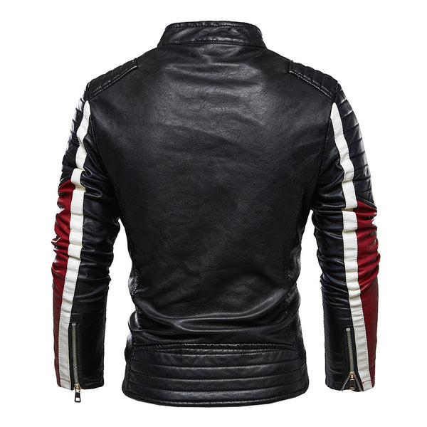 Chaqueta de Cuero Premium con Bloques de Color y Forro de Terciopelo