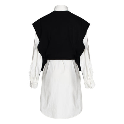 Conjunto de Dos Piezas: Chaleco de Encaje y Vestido Camisero Blanco - Image 3