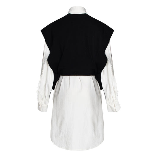 Conjunto de Dos Piezas: Chaleco de Encaje y Vestido Camisero Blanco - Image 3