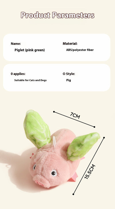 Pink plush pig cat toy with green wings, featuring sound and vibration, 15.5cm long, with USB charging. - Image 7