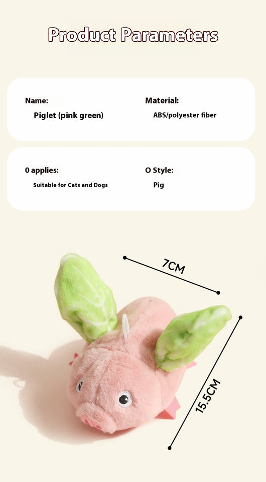 Pink plush pig cat toy with green wings, featuring sound and vibration, 15.5cm long, with USB charging. - Image 7